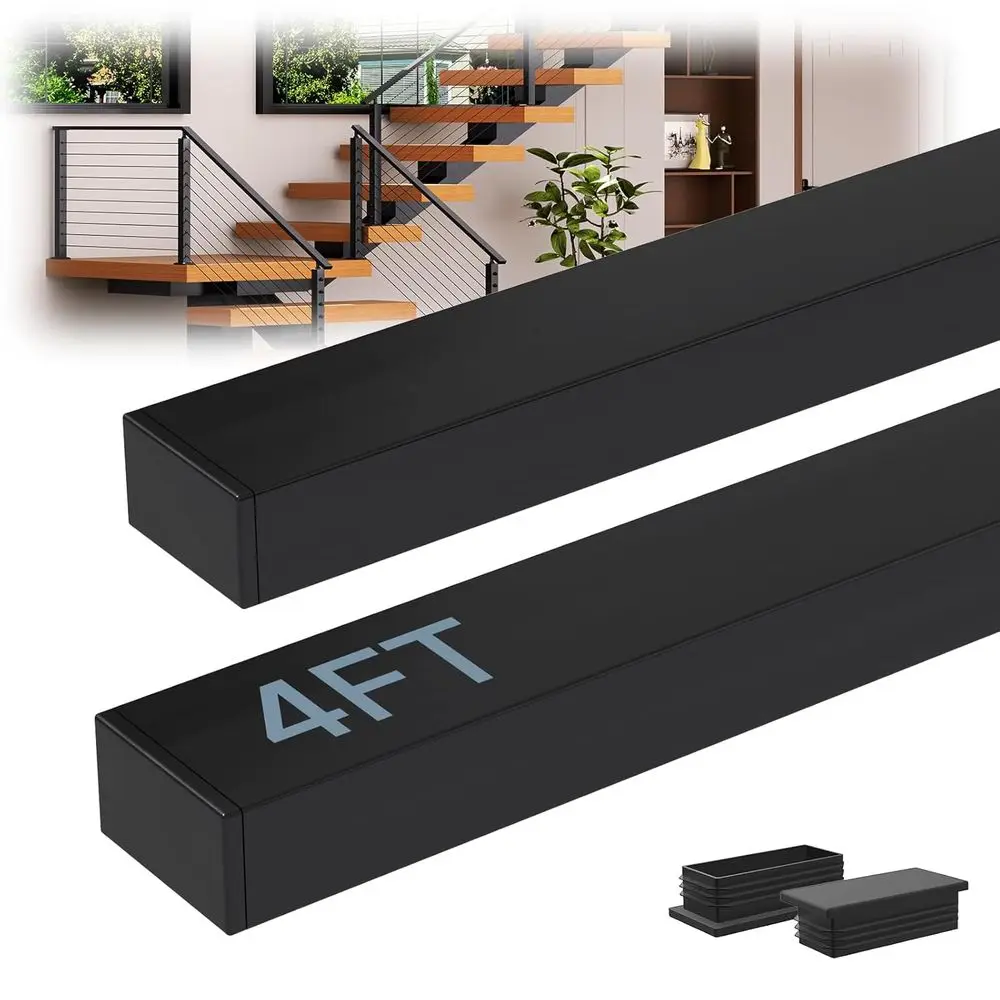 

4T T304 Stainless Steel Black Handrail with End Kits or Cable Railing System Posts Kit, Cuttable Regular Top Rail - 2.36 W x 1.1