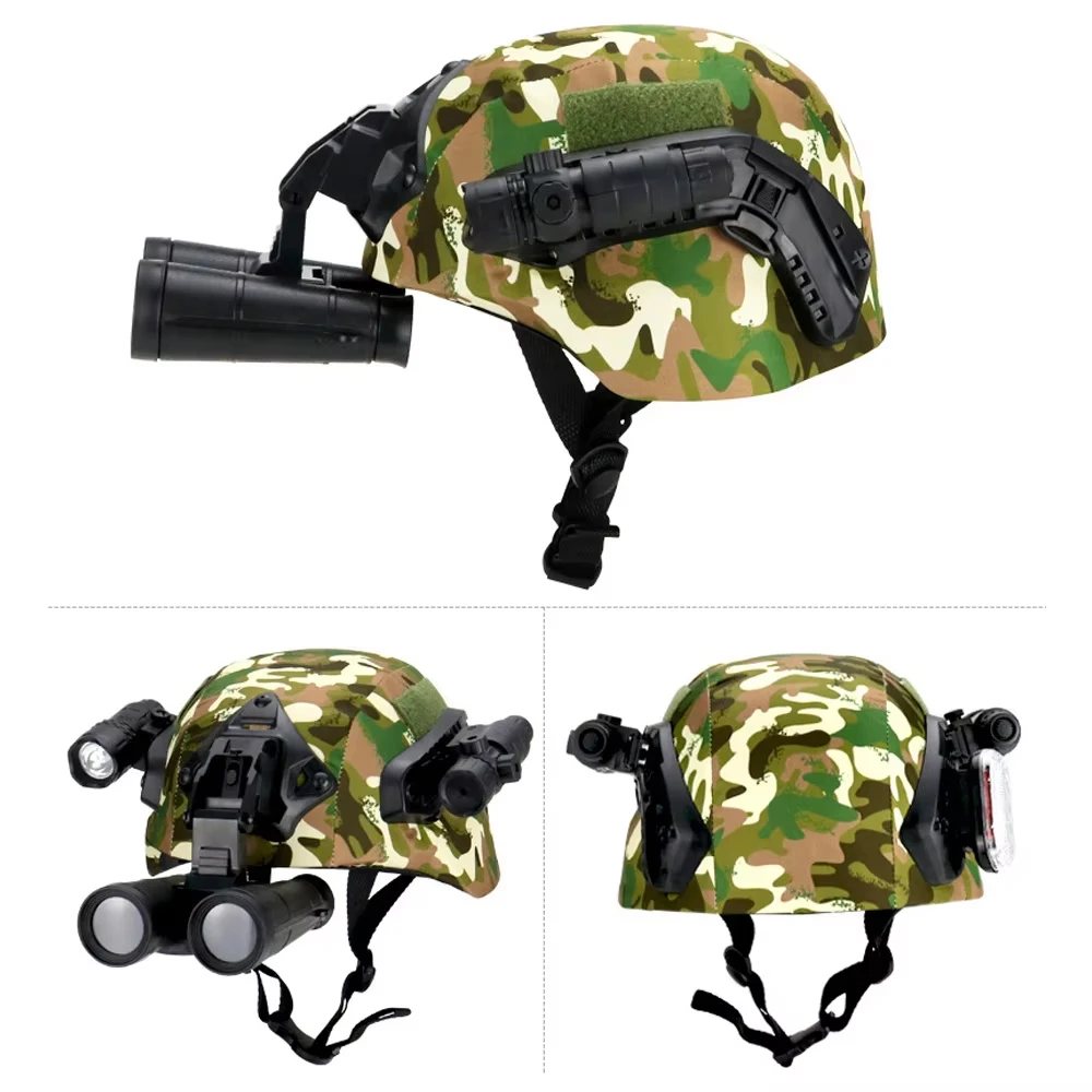 Kids Military Training Uniform Set with Camouflage Top Pants Suit Tactical Kid Helmet Set with Flashlight Telescope Strobe Light