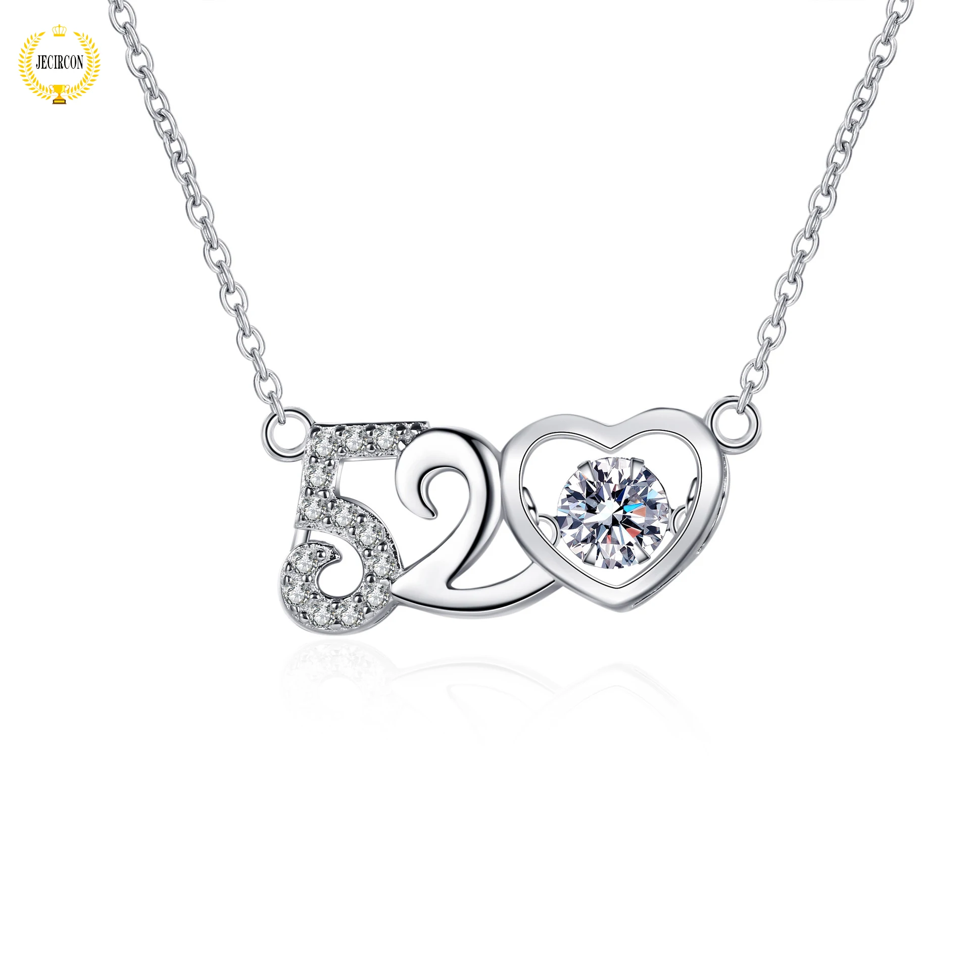 

JECIRCON 925 Sterling Silver Plated PT950 Gold Necklace for Women 520 Love Pendant Moissanite Beating Heart Valentine's Day Gift