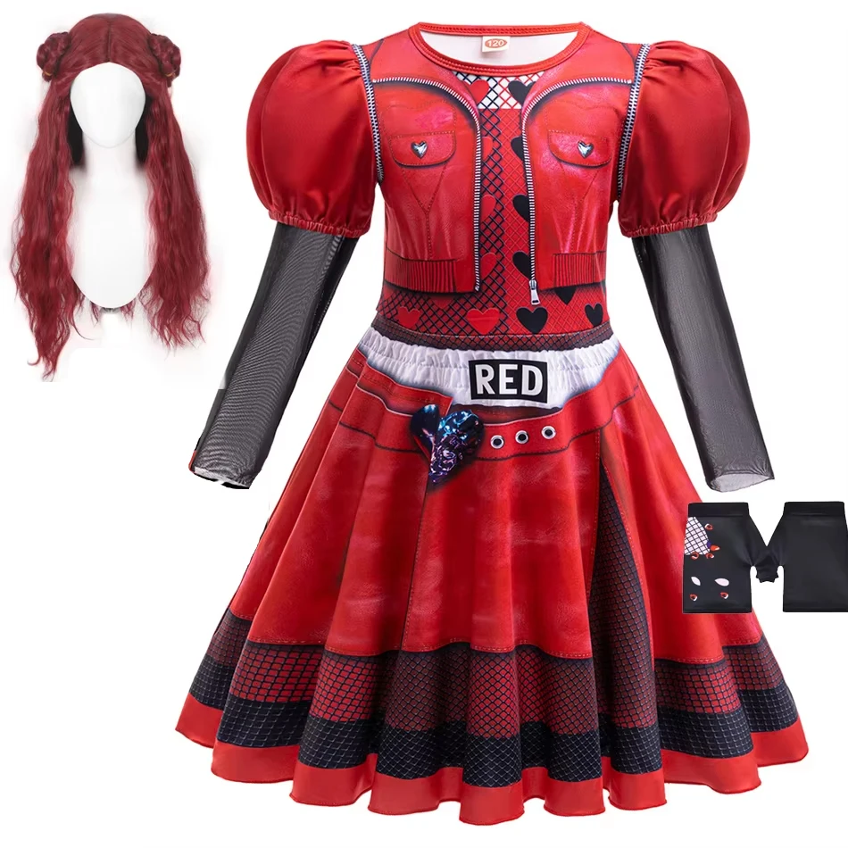 DescmotThe Rise of Red Costumes pour filles, Costumes de carnaval pour enfants, robe de cosplay de fête d'Halloween, 3 à 12 ans