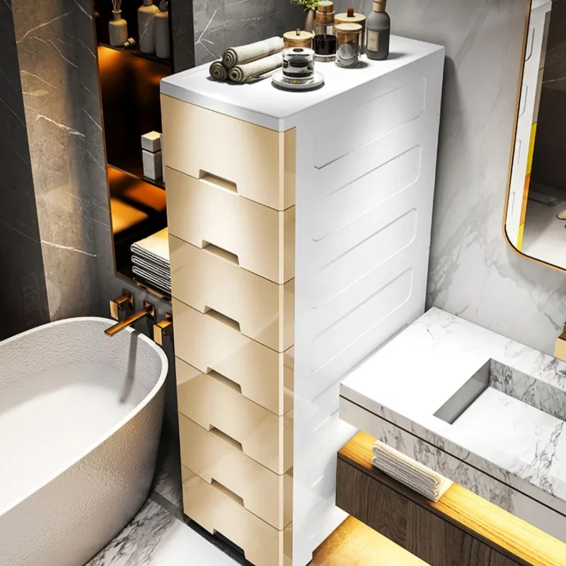 Narrow Gap Storage Cabinet, Compact Plastic Multi-Drawer Organizer with Multi-Layer Design, Space-Saving Shelf Rack for Bathroom