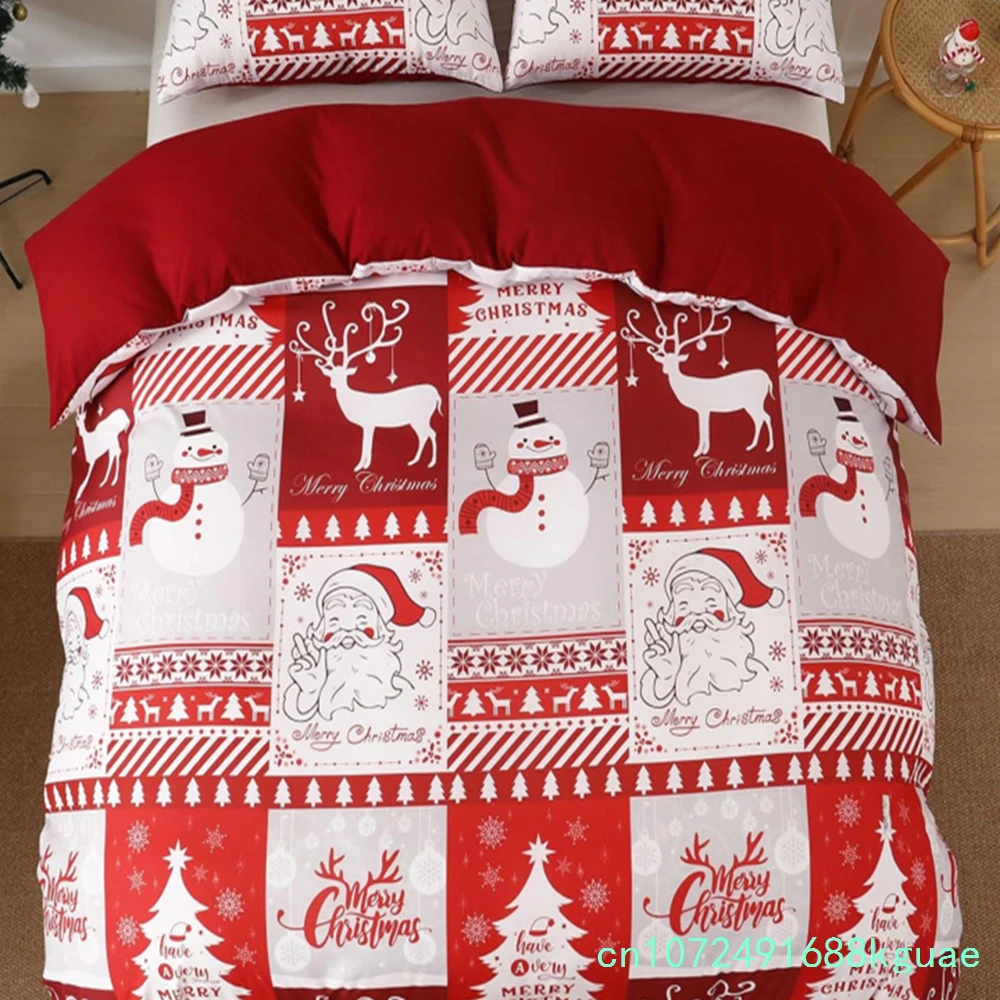 Christmas 3-piece Set Of Festive Reindeer Pattern Quilt Covers With zippers, Including 2 Pillowcases