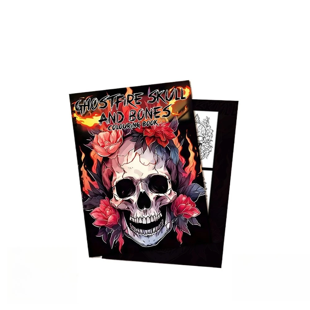 Ghostfire Skull And Bones Coloring Book Gothic Floral Skull Fire Rose Dark Art Stress Relief Drawing Gift For Adults