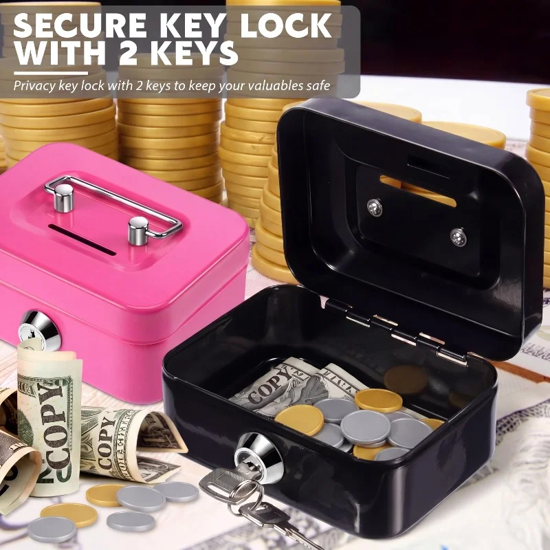 Tragbarer Metall-Geldkasten mit Schloss und Schlüssel, robuste Münzbox für Kinder, kleine Sicherheitsbox, Sonderangebot – Detail 6