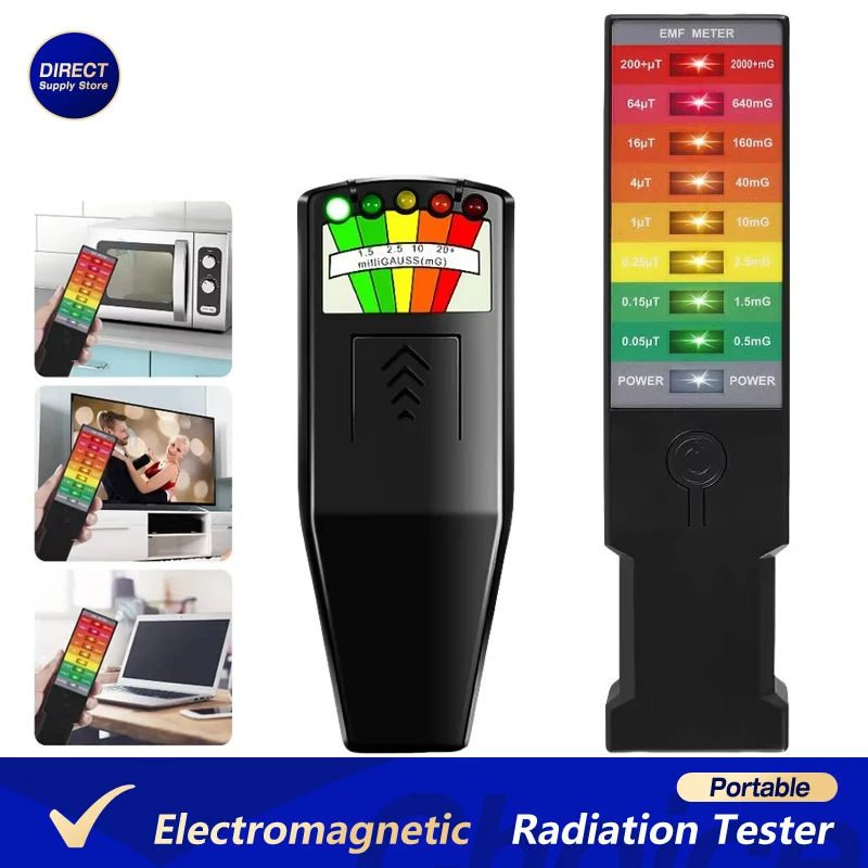 Probador de radiación de campo electromagnético lector EMF Detector electromagnético medidor de campo magnético indicador LED