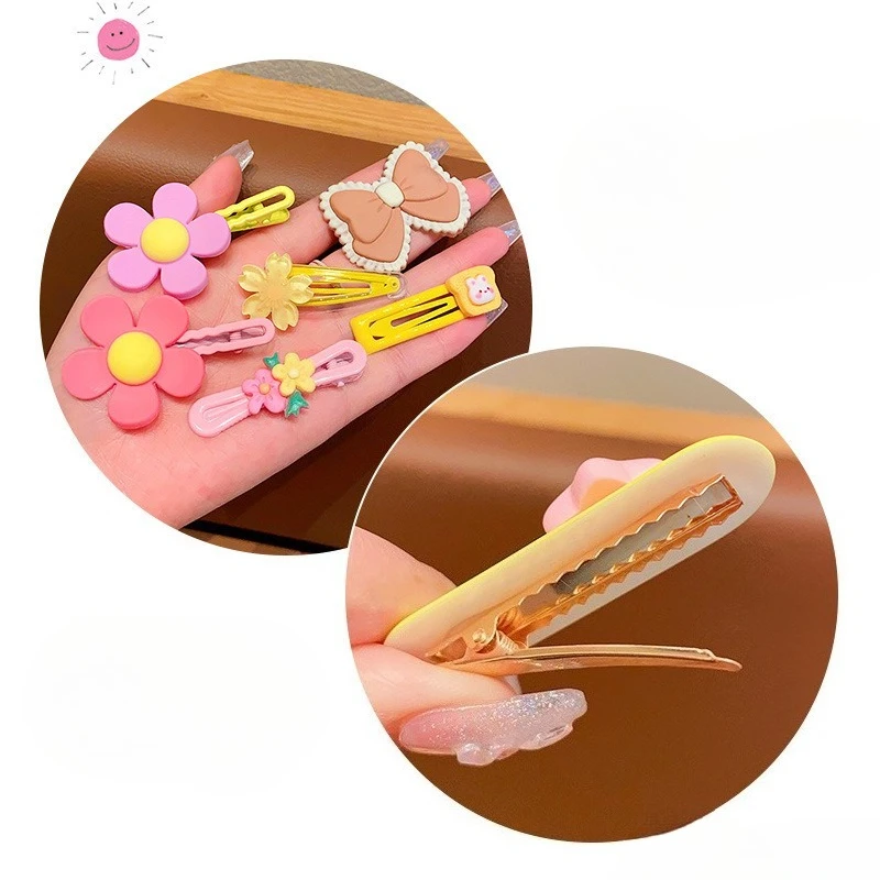 14-teiliges Set Cartoon-Haarspangen mit Schleife und Blume für Babymädchen, Gelbe und Rosa Haarklammern, Kopfschmuck für Kinder, Haaraccessoires in Bonbonfarben – Detail 5