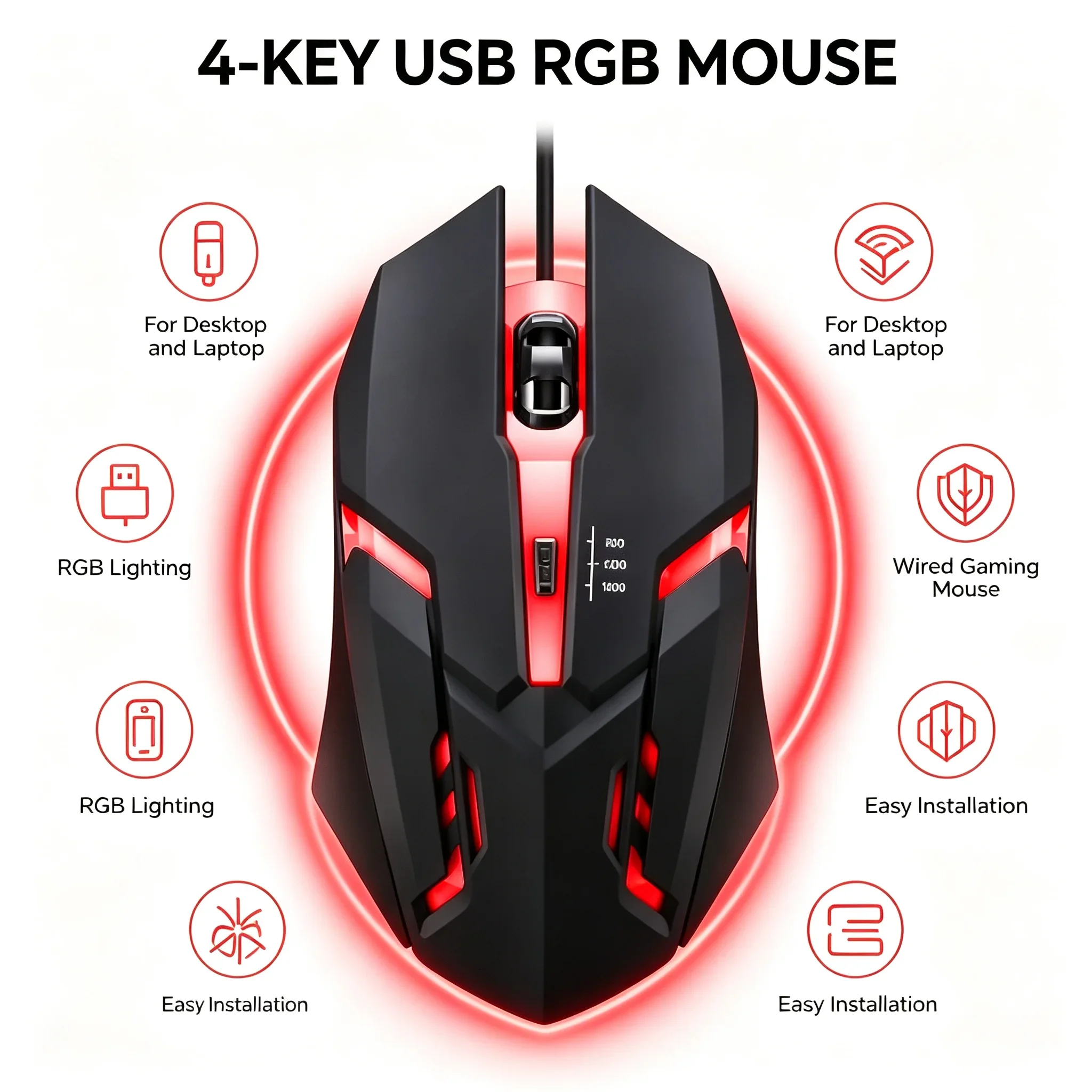 Latest High-Quality Ergonomic Gaming Mouse for Desktop and Laptop Computers,4-Button USB RGB Backlit Mouse