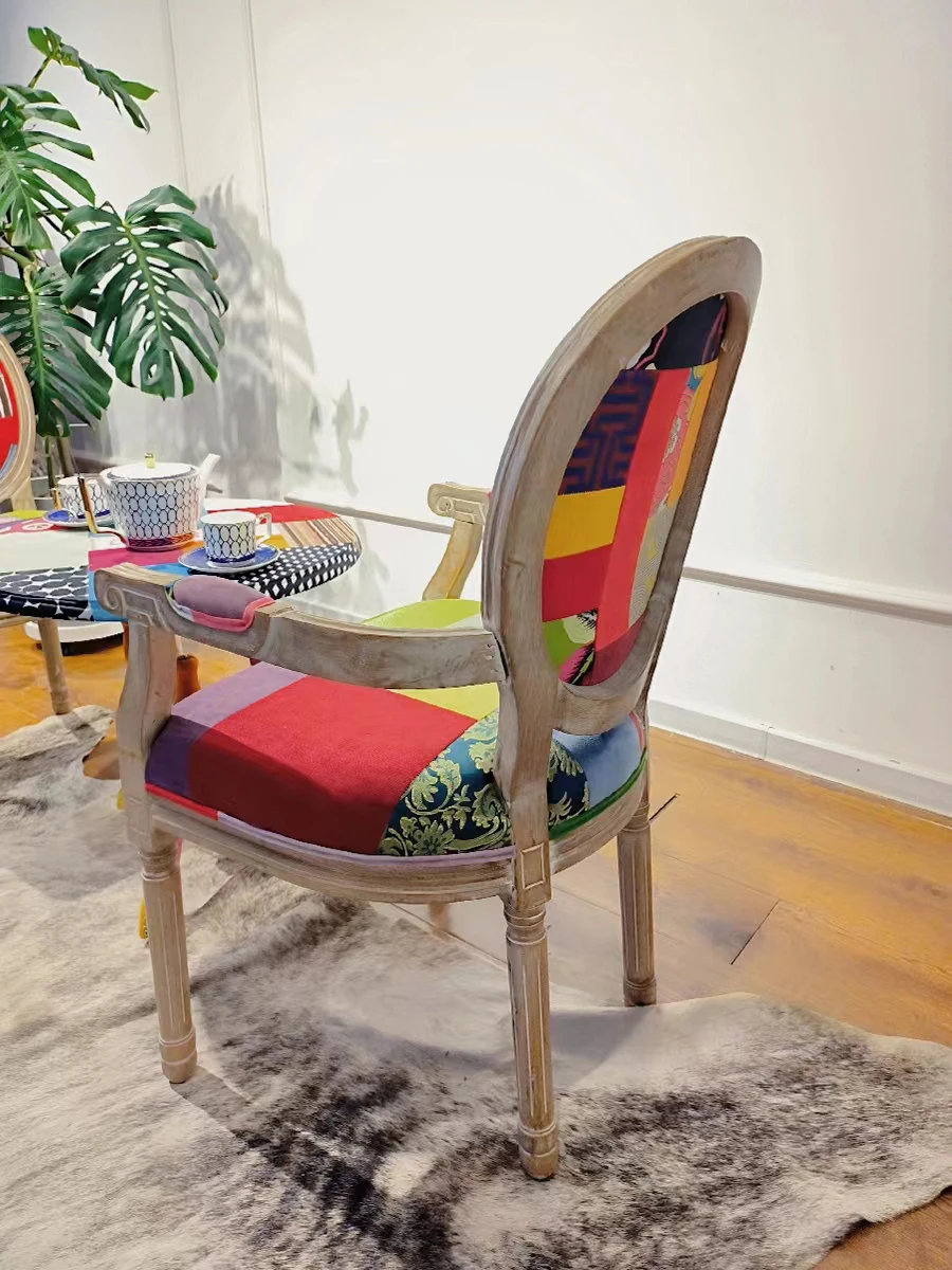 كرسي طعام من الخشب الصلب الفرنسي كرسي مكياج قديم كلاسيكي إسكندنافي كرسي قراءة مكتب الدراسة كلاسيكي جديد #3