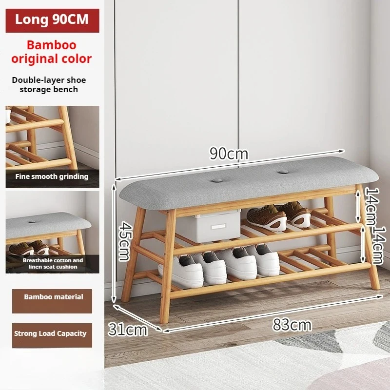 Light luxury soft cushion shoe changing stool, breathable cotton and linen cushion shoe wearing stool, double-layer shoe rack