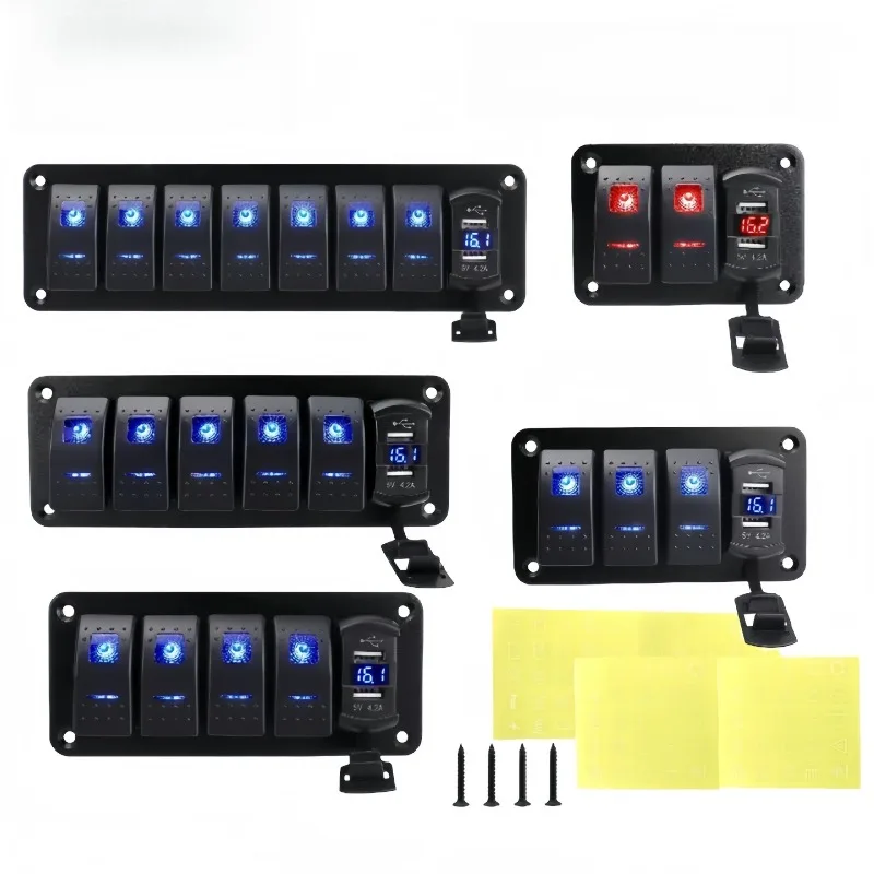 Dual USB mobile phone charger with voltage display 3-bit 4-bit 5-bit 6-bit 8-bit multi-bit combination panel switch marine
