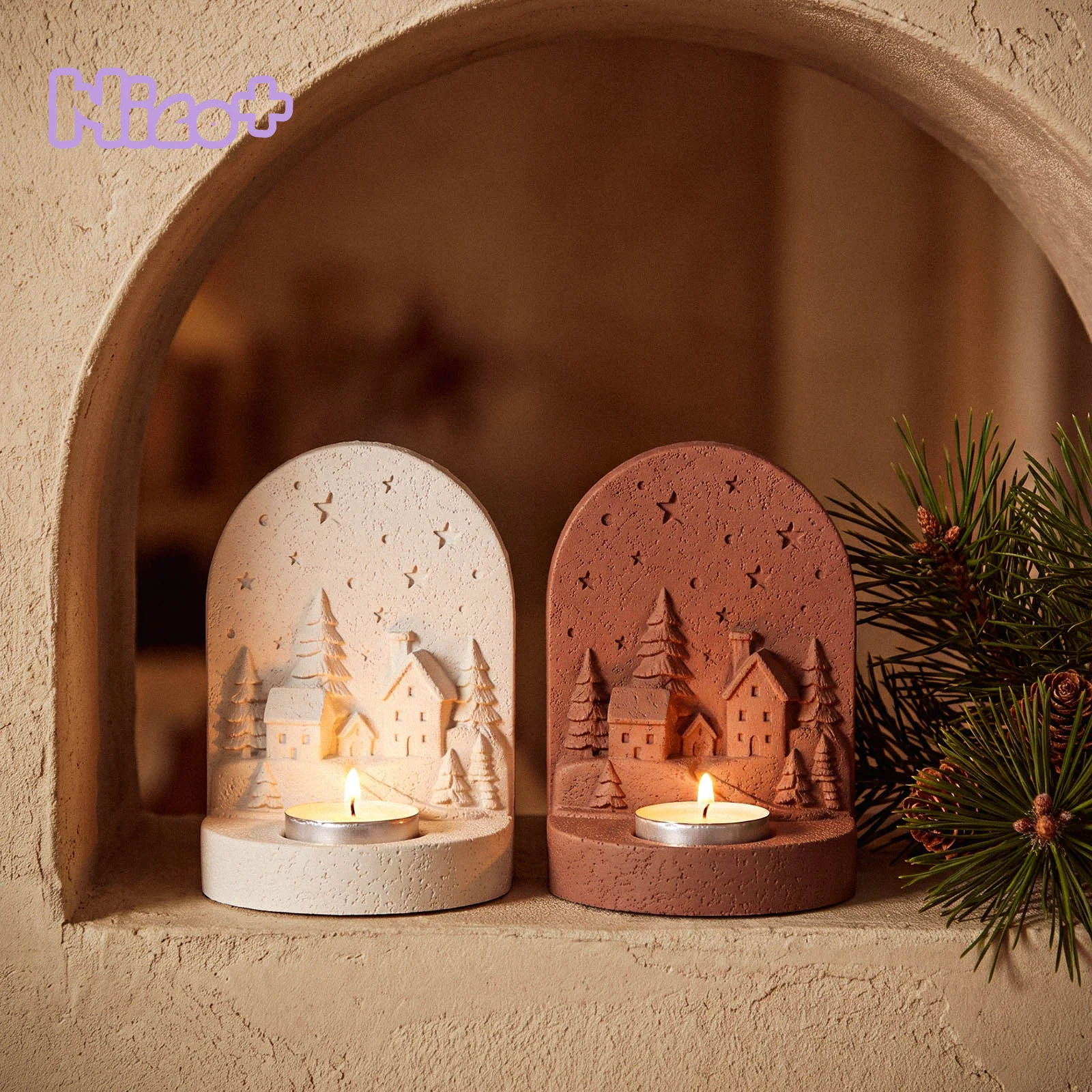 Azulmostaza × Boowan Nicole Winter Wonderland Tea Light Candle Holder Silicone Mold DIY Handmade Christmas Concrete Mold