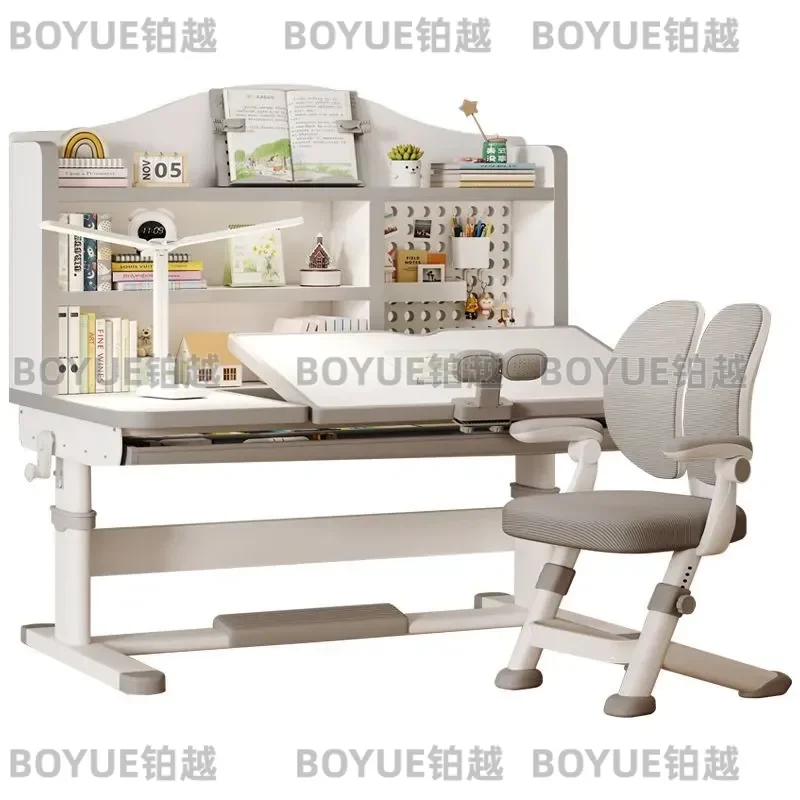 Kids Triangular Desk with Horseshoe Chair Multifunctional Study Table for Reading and Writing Space Saving Storage Set