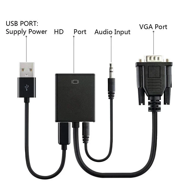 VGA Male to HD-compatible Female Converter Adapter Cable With Audio Output 1080P VGA HD Adapter for PC laptop HDTV Projector