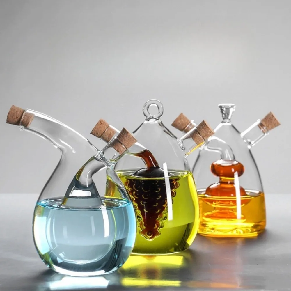 Two-in-one High Borosilicate Glass Oil Pot with Two Mouths and Fine Mouths for Kitchen Sealed Sauce and Vinegar Seasoning Bottle