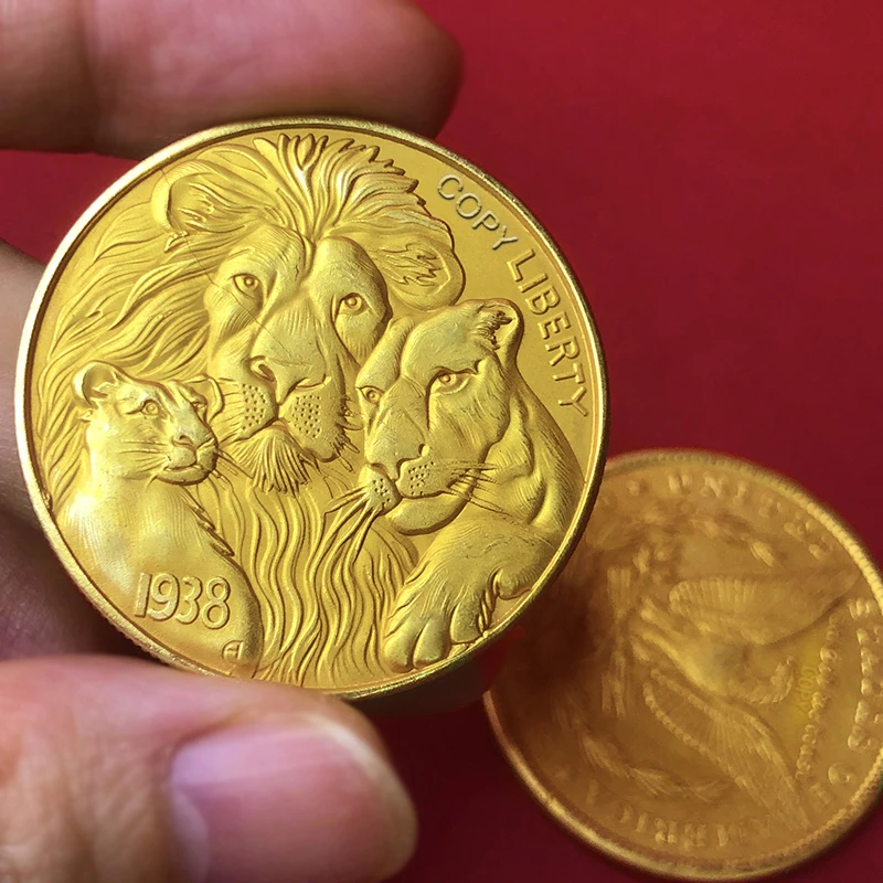 American 1938 Lion King Simba Golden Wandering Coin, Replica Hobo Coin, Art Eagle Relief Commemorative Coin，Collectibles