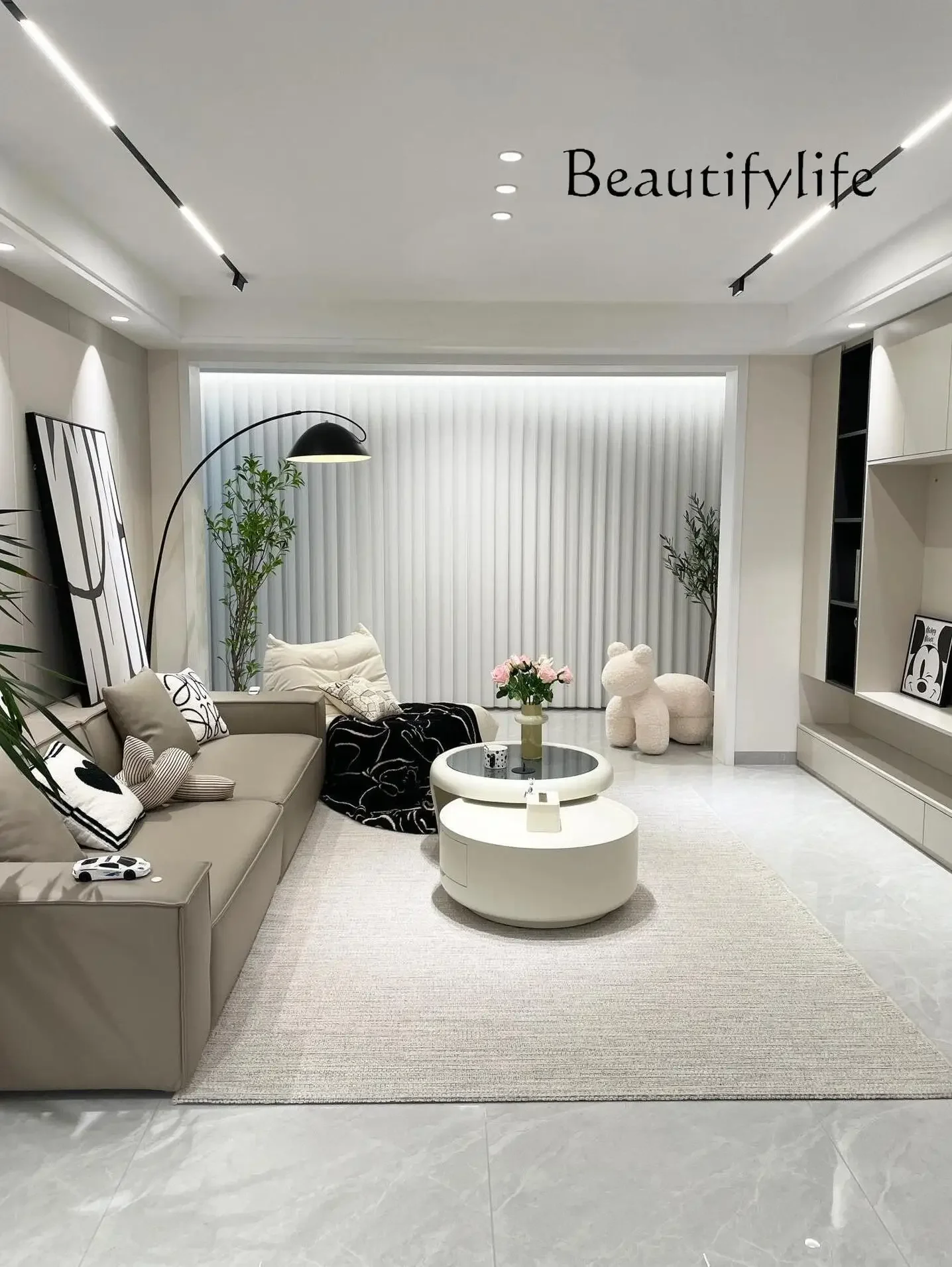 

New cream style coffee table small apartment modern simple living room household light luxury high-end round glass