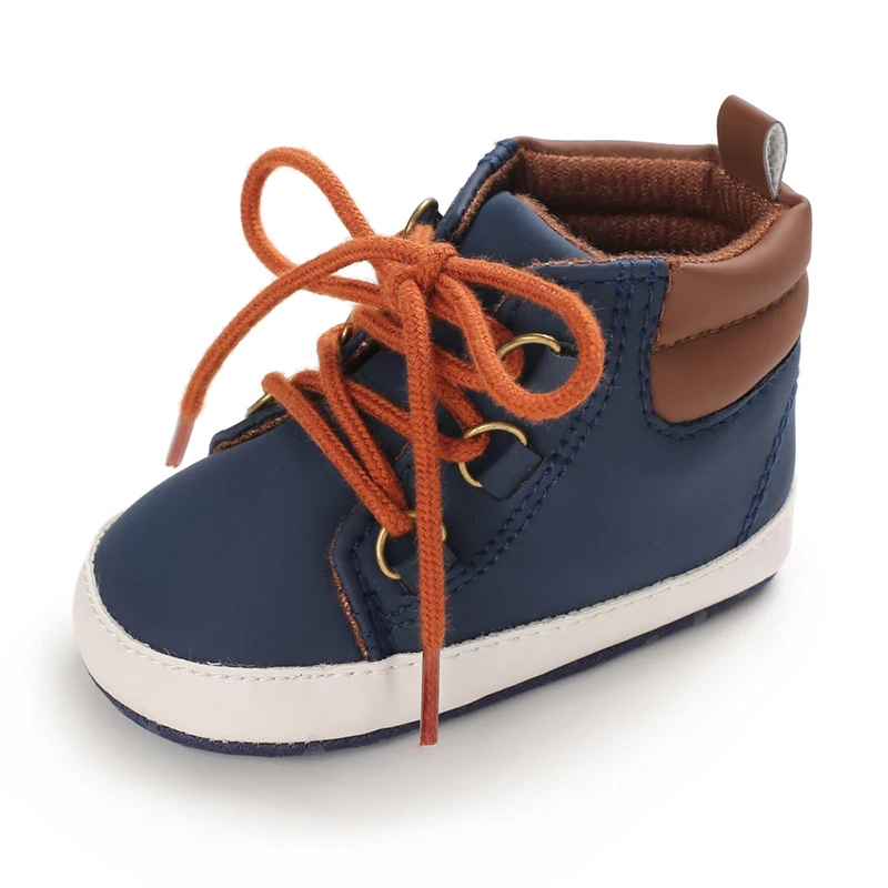 Sapatos de bebê de cano alto de comércio exterior azul para meninos de 0 a 1 ano, calçados esportivos casuais, sapatos de caminhada antiderrapantes