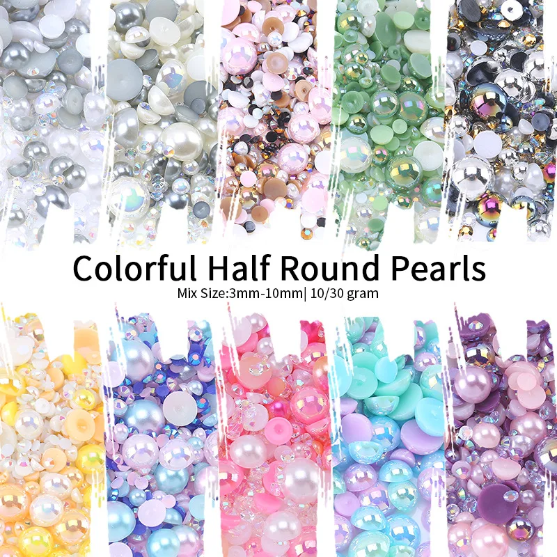 

150g Nail Pearl Rhinestones AB Color Back Round Mixed Size Mermaid 3-10mm Fashion Jewelry Ornament Designs Manicure Makeup Decor