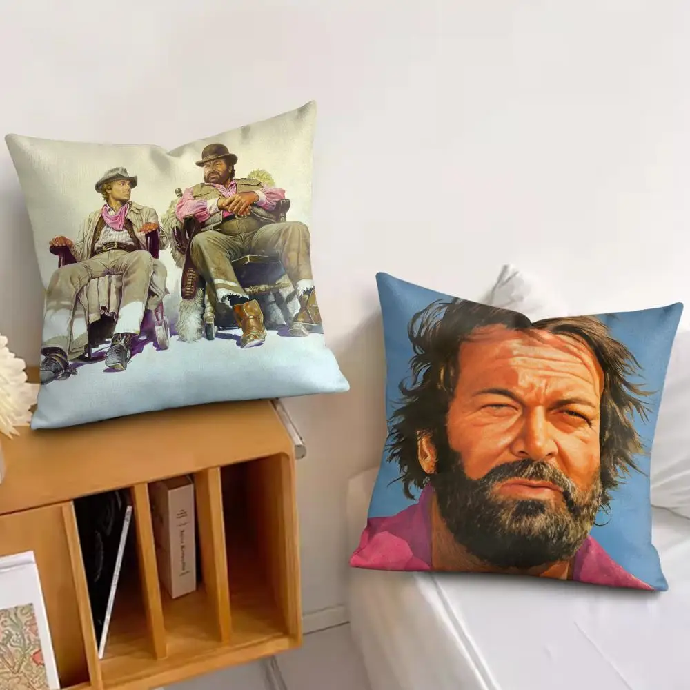 T-terence Hill Bud Spencer Cushion Cover Silky Short Plush Invisible Zipper Dustproof Sofa Pillow Case for Home Decor