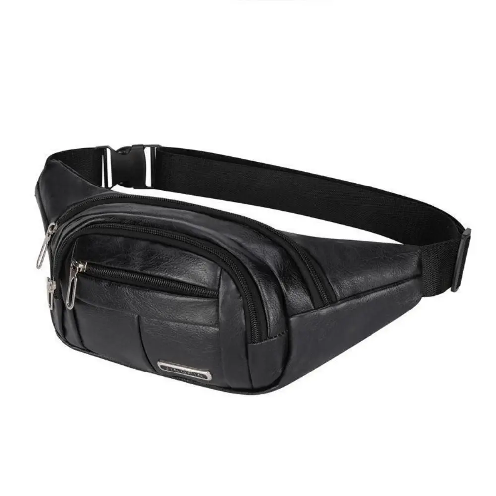 Large Capacity Waist Bum Bag Casual Waterproof Solid Color Fanny Pack PU Leather Chest Bag