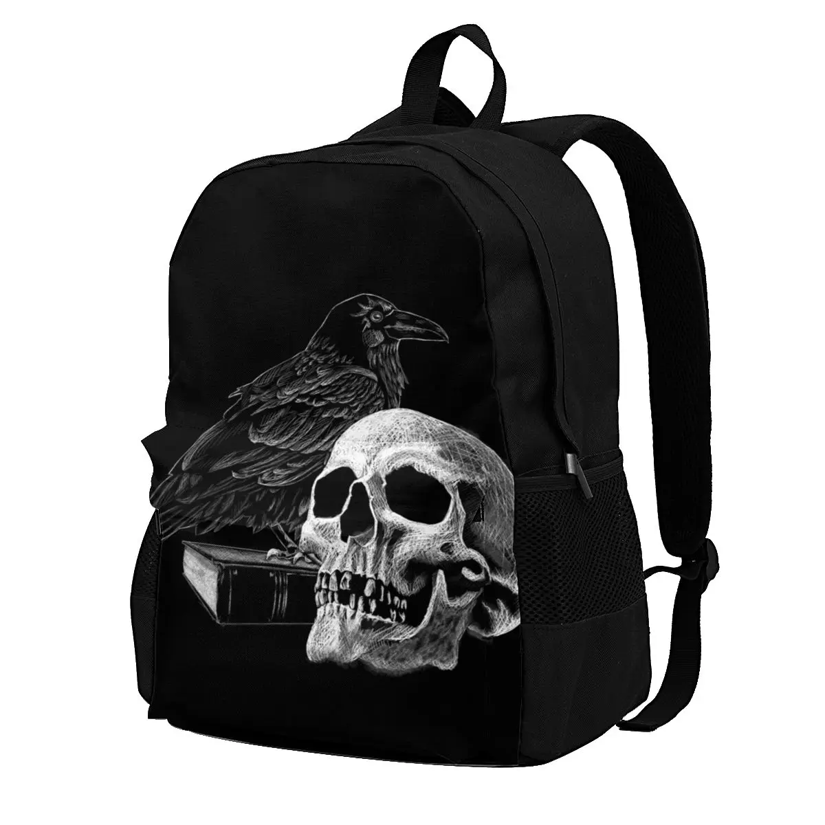 Quoth The Raven With Skull Halloween Backpacks Horror Creepy Commuter Teen Big Backpack Unique Polyester Bags