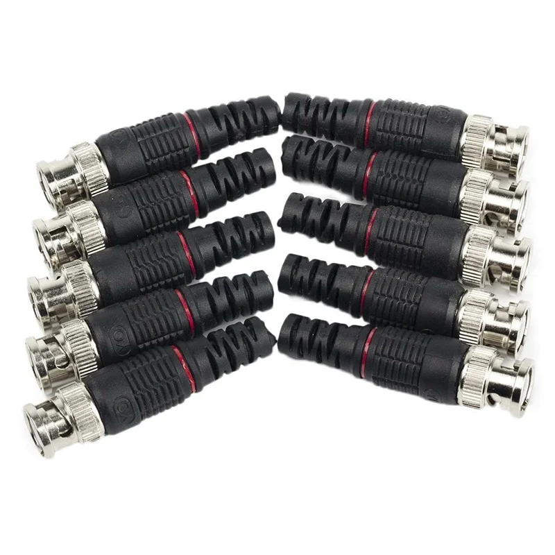 10pcs BNC Male Plug Pin Solderless Straight Angle Video Adapter BNC Connector for CCTV Surveillance Camera Security System