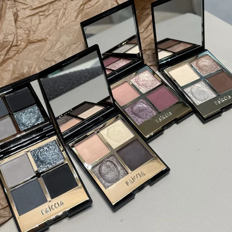 Paleta de sombras brilhantes de 4 cores, sombra preta esfumaçada, pigmento fosco com glitter, longa duração, à prova d'água, paleta de maquiagem para olhos