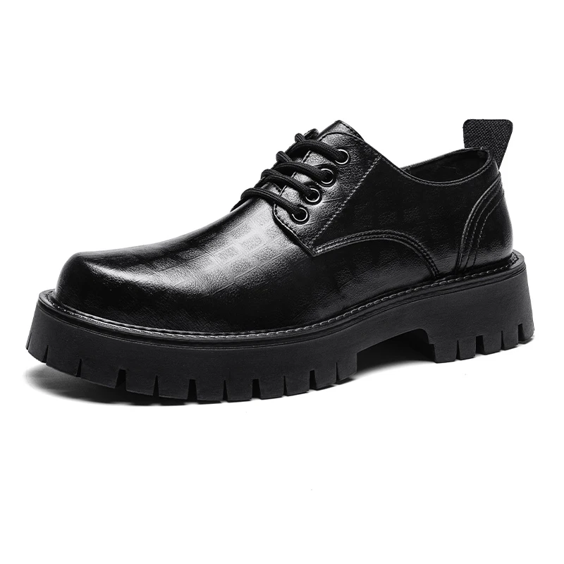 

Spring and Autumn Men's Versatile British Leather Shoes Low Top Thick Bottom Simple Casual Shoes Motorcycle Trendy Men's Shoes