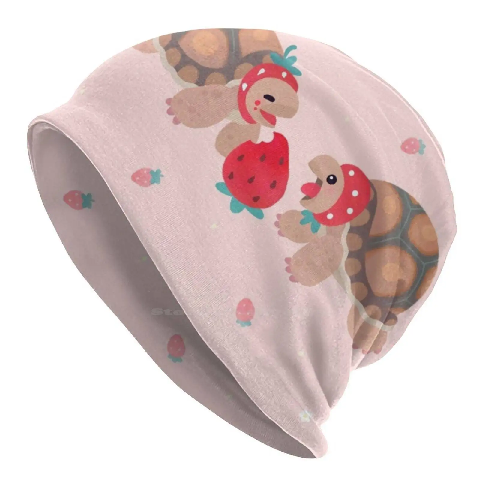 Tortoises Love Strawberries Knitted Hat Warm Beanie Outdoor Caps Turtle Kawaii Animal Food Pet Sulcata Tortoise Reptile Pink