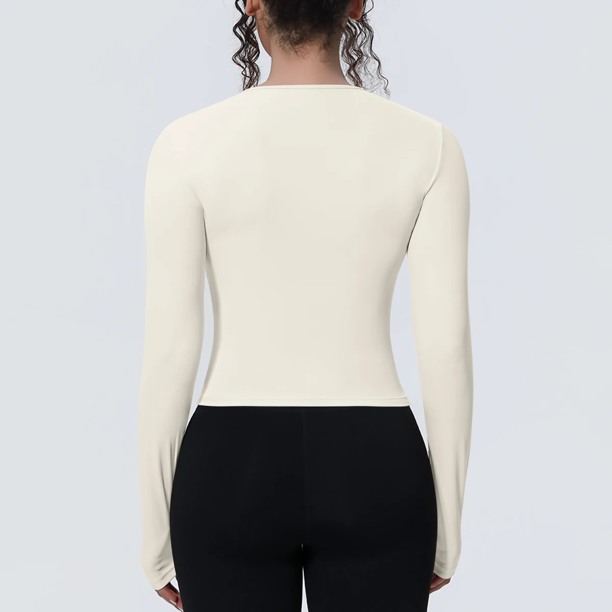 1 Stück Schlankes Casual Sommer Yoga Langarm-Oberteil für Damen, Fitness-Sport-Laufshirt mit Schnelltrocknung, Einfarbiges Trainingsshirt – Detail 31