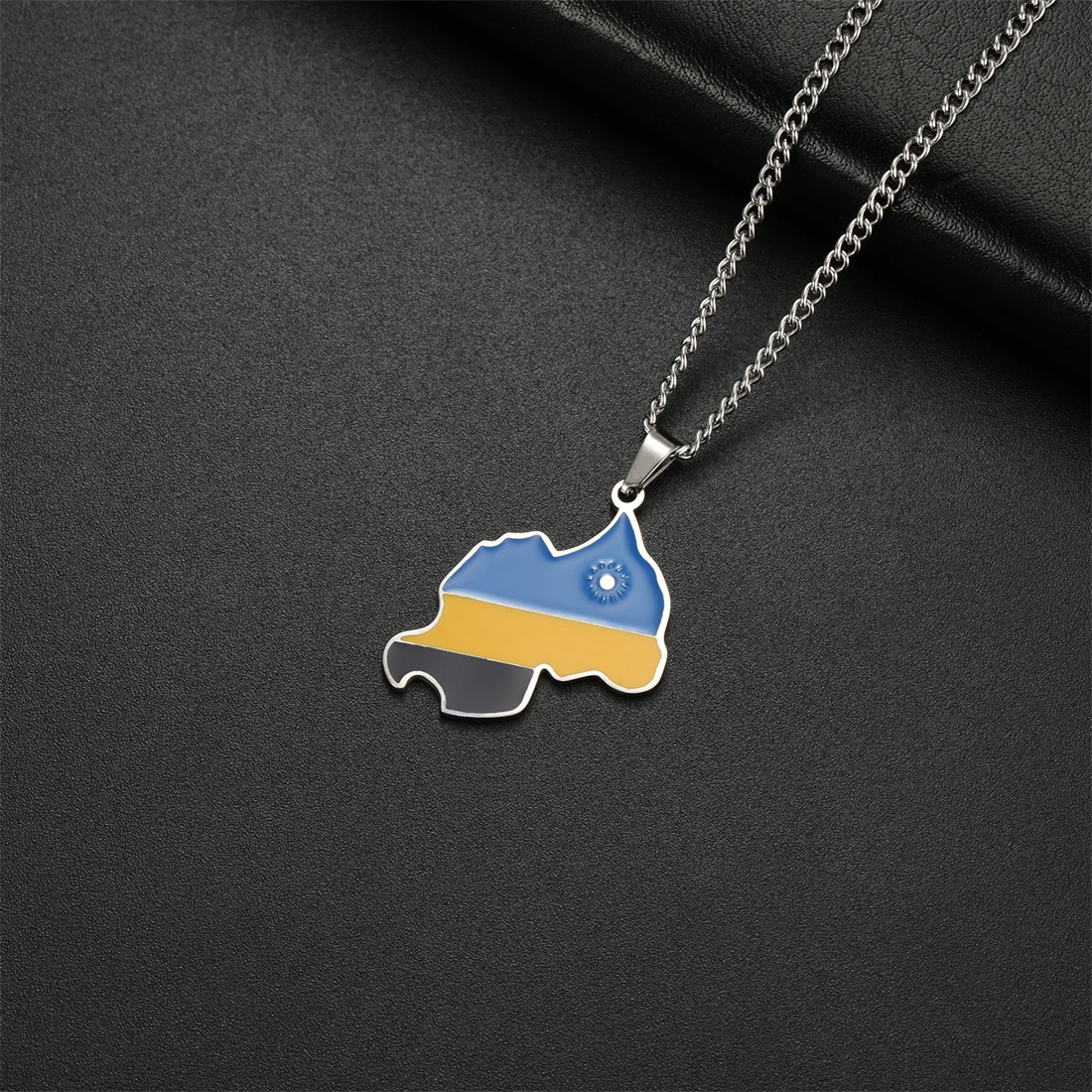 EUEAVAN Drip Oil Rwanda Map Flag Pendant Necklace For Women Men Stainless Steel Charm Fashion Rwandans African Jewelry Gifts