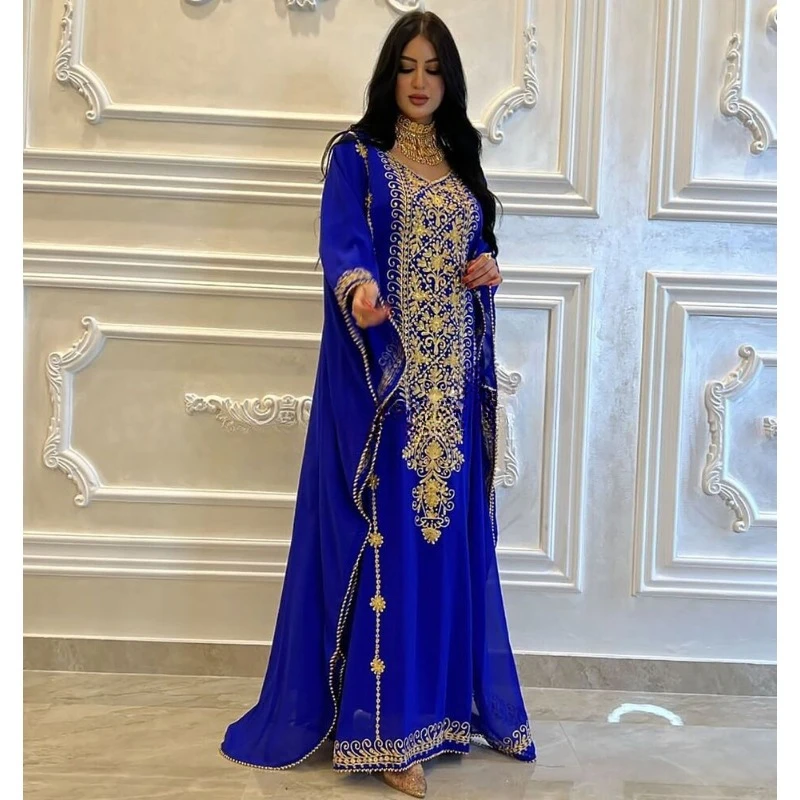 

Royal Blue Moroccan Dubai Kaftan Farasha Abaya Wedding Long Gown Dress