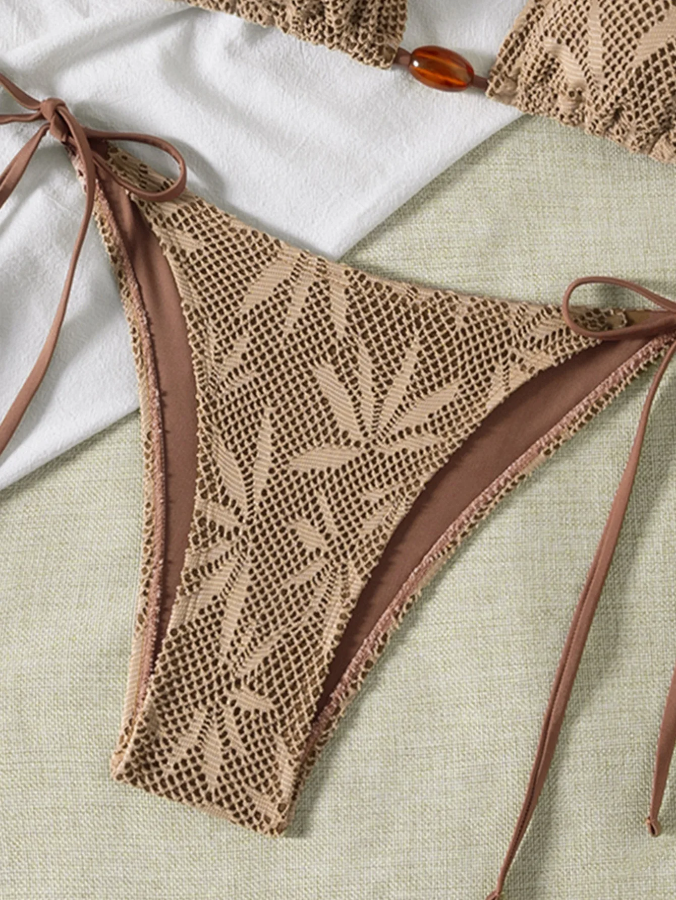 2026 Neues Bikini-Set für Damen, Perlen-Badeanzug, String-Krawatte, sexy Bikini aus strukturiertem Stoff, zweiteilige Badebekleidung – Detail 5