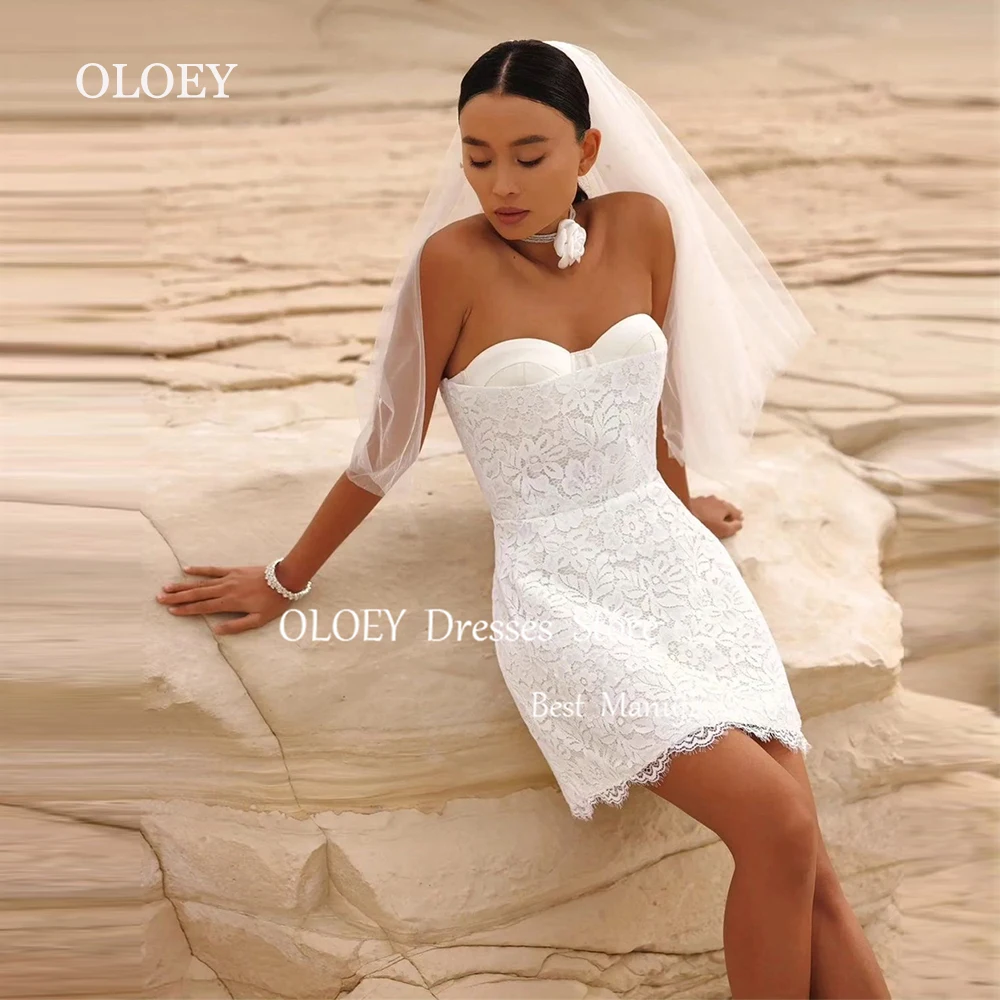 Oloey sexy marfim mini vestido de casamento sem mangas rendas curto vestido de noiva querida baile de formatura vestido de cocktail zip voltar feito sob encomenda