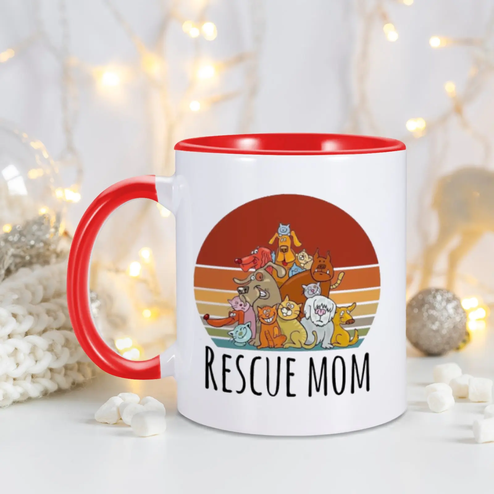 11oz Funny Pet Ceramic Coffee Mug Rescue Mom Milk Tea Multicolor Cup for Pet Lover Dog Cat Mom Home Family Creative Present