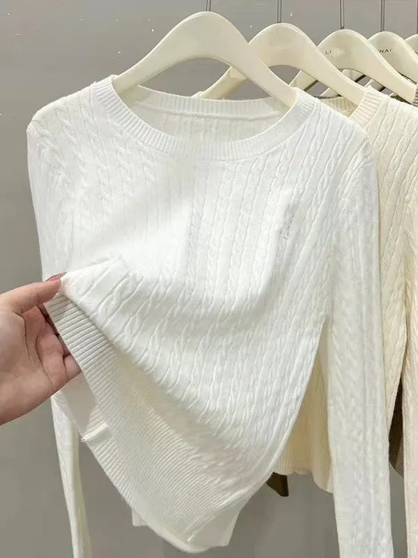 Ele Long Sve Knitted Sweater Women's round Ne Base irt Commute Sle Soft Fabric Warmth Young Fem Faion