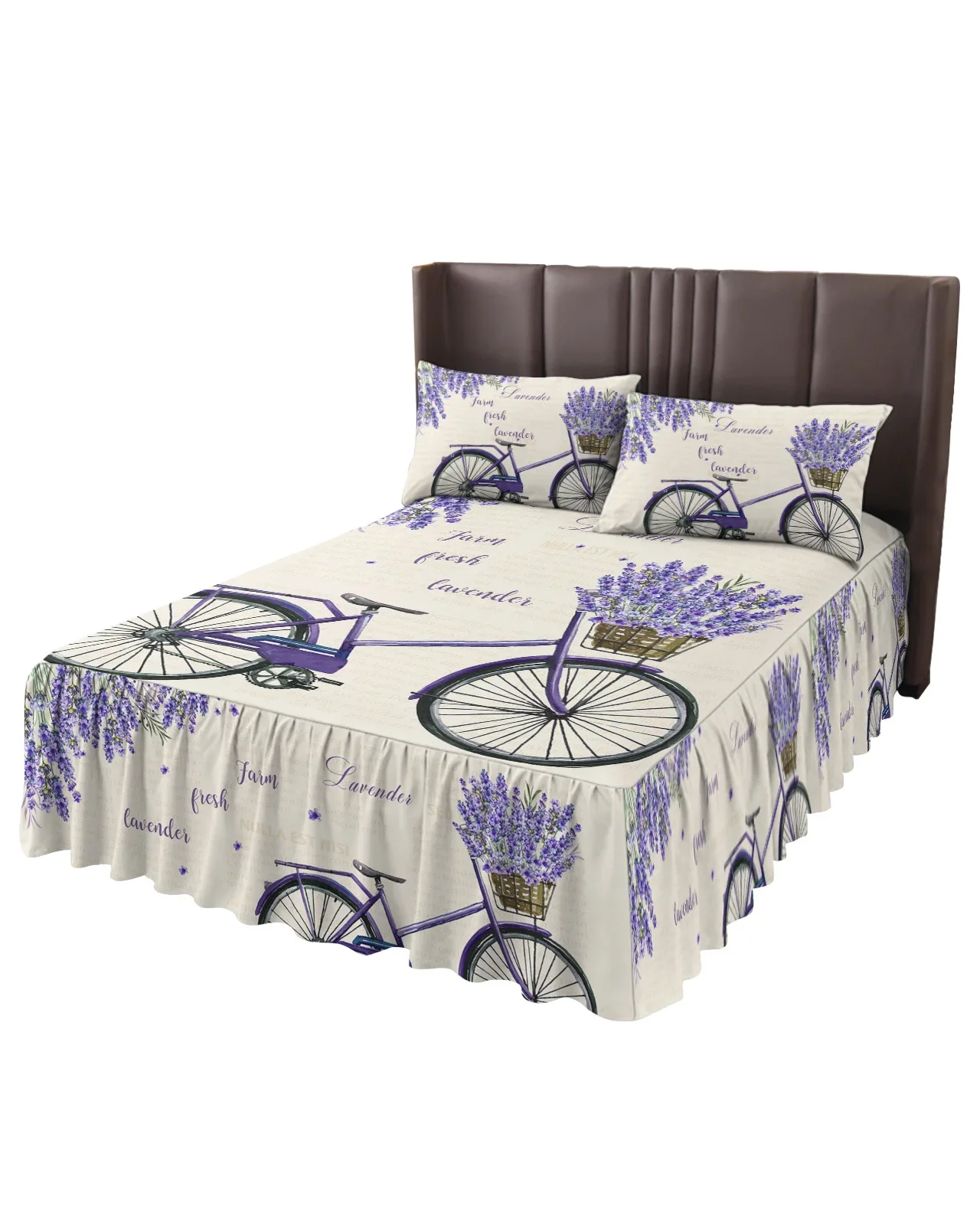 Farm Purple Fresh Flower Lavender Bicycle Bed Skirt Fitted Bedspread With Pillowcases Mattress Cover Bedding Set Bed Sheet