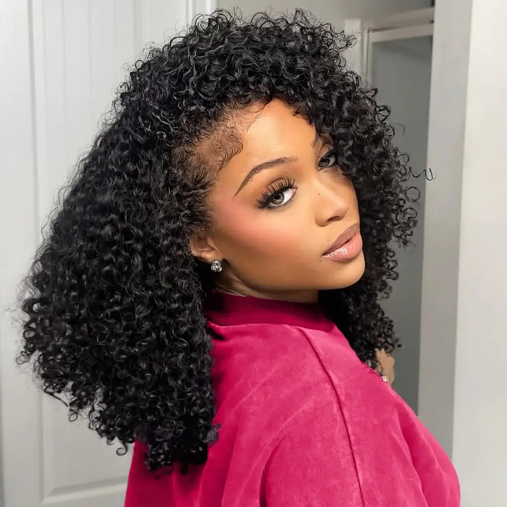 

Парик-полупарик из натуральных волос Kinky Curly, 250% плотность, без клея, 26 дюймов, кудрявый, 3 в 1, для женщин, на шнурке