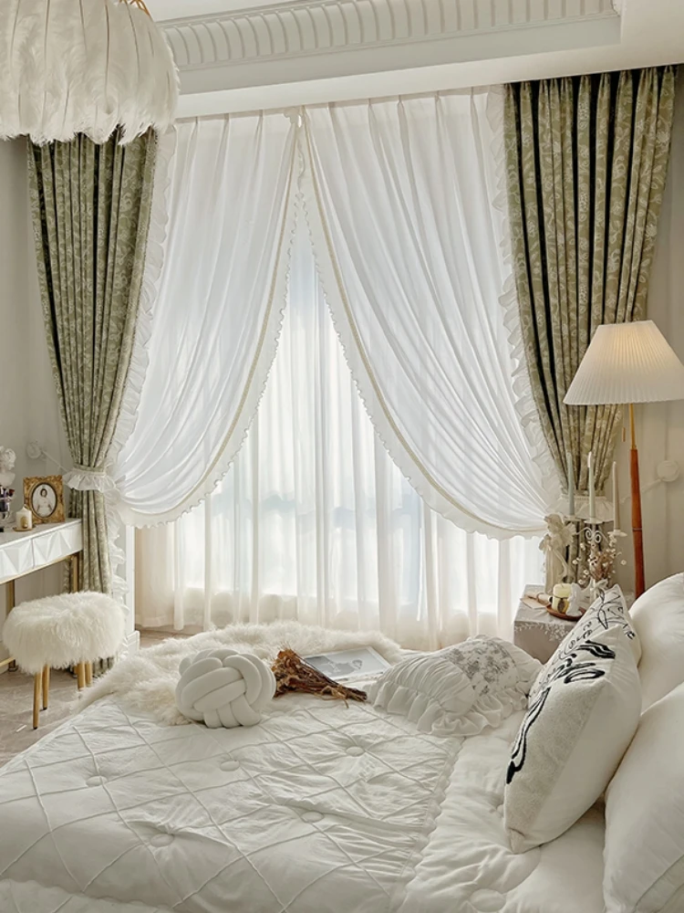 Living Room Curtains Luxury Gorgeous Avocado Green Lace Advanced Fabric Bedroom Curtain Stylish Luxury Home Decor 커튼 занавес IG