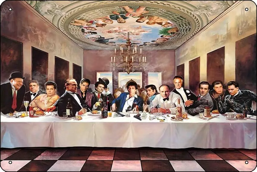Gangster Movies Last Supper Print Art Print metal tin plaque Men\'s Cave wall 20.32 x 30.48 cm wall art decoration