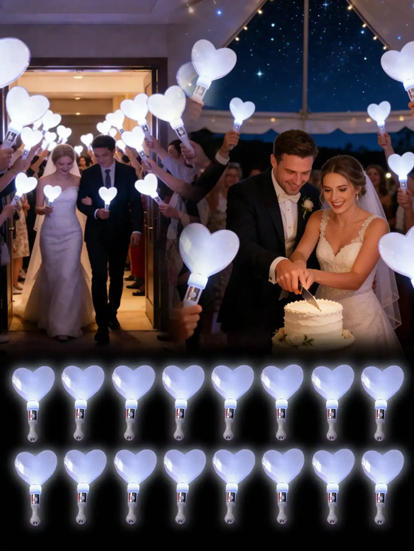 20Pcs Star Heart Round Shapes LED Handheld Glow Sticks, Luminous Neon Fairy Wands, Novelty Party Gifts & Atmosphere Decor, Ideal For Night Wedding, Concert, Valentine's Day, Holiday Celebration, Singles Carnival And All Adult Themed Parties