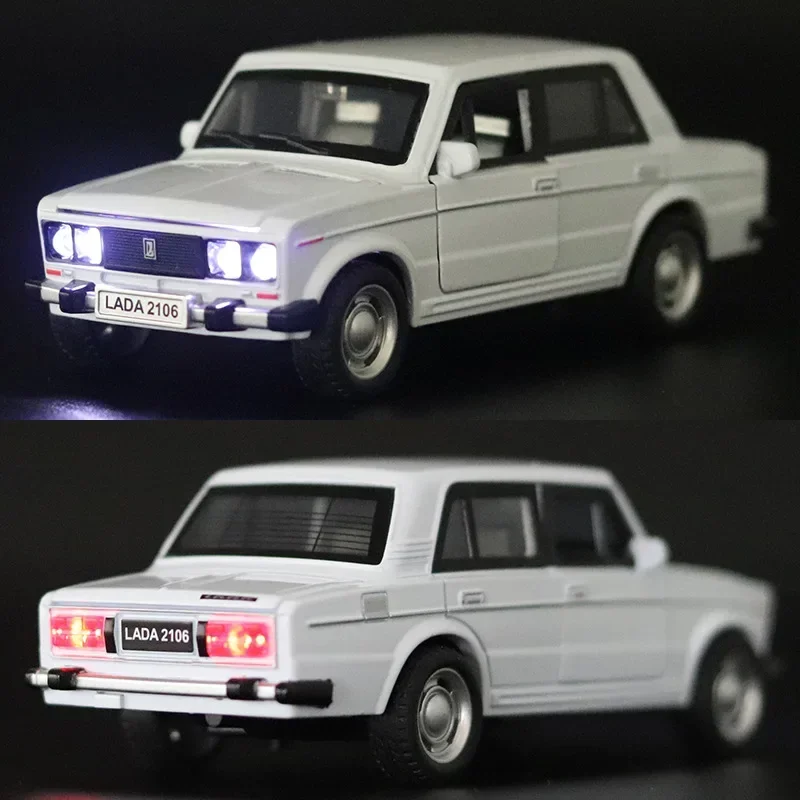 1/32 Rusland LADA 2106 Diecast Model Auto Metalen Auto Met Te Openen Deur Pull Back Functie Muziek Licht Kids Gift speelgoed