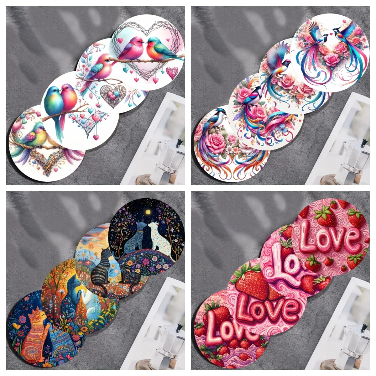 Romantic Valentine's Day patterned art coasters - 4-piece se