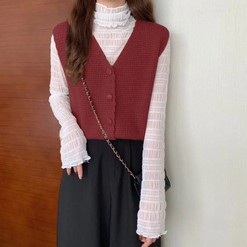 Sweater Vest Women Japan Style Loose V-neck Knitted College Ropa Lovely Minimalist All-match Harajuku Leisure Fashion Female BF