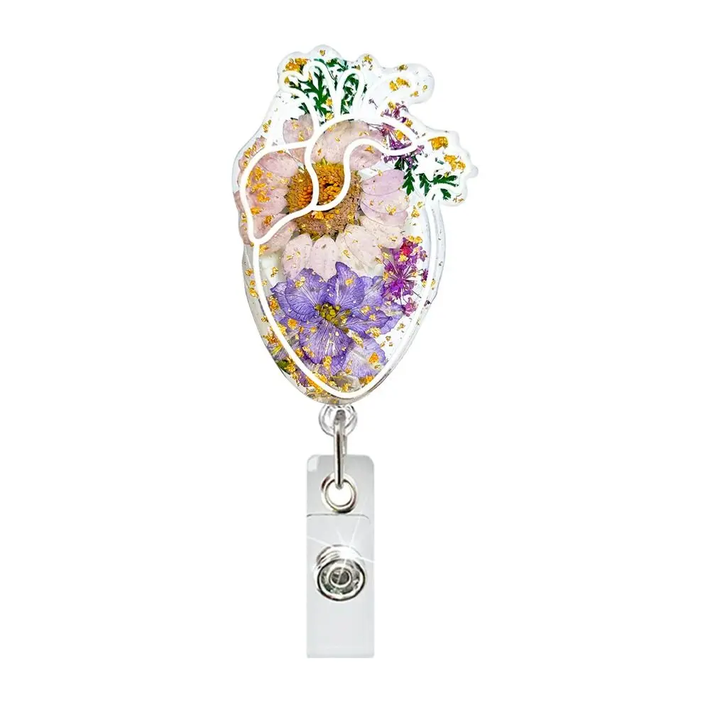 

Stretchable Heart Badge Clip High Resilience Fall-proof Daisies Pattern Badge Clip Cartoon Work Card Clip Name Card Holder
