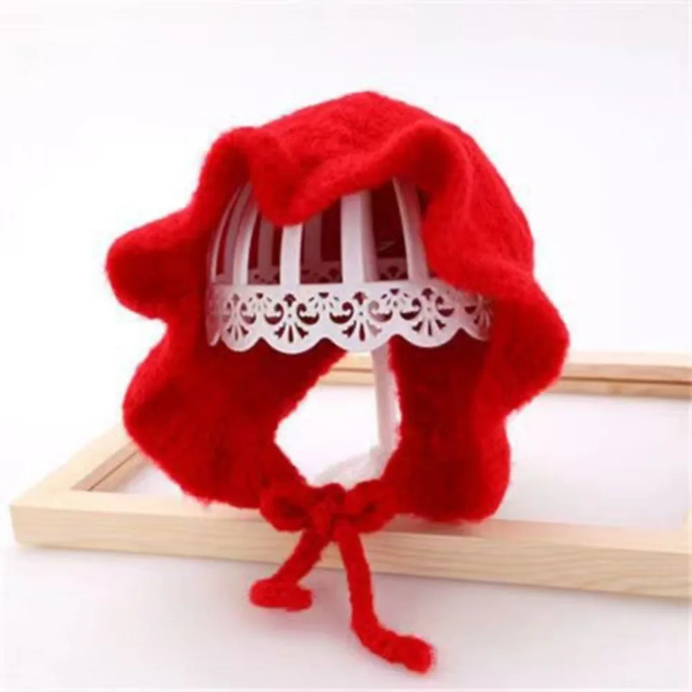 

Fashion Autumn and Winter Infant Hat Warm Adjustable Knitted Hat Ear Protection Lace Edge Hooded Hat 0-2Years