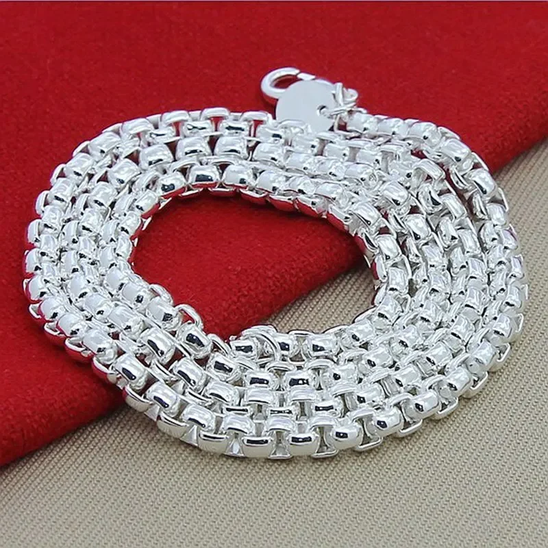 

925 Sterling Silver Exquisite Luxury Fashion Women Men Round 4mm Box Chain Wedding Necklace 18/20/22/24 Inches Jewelry