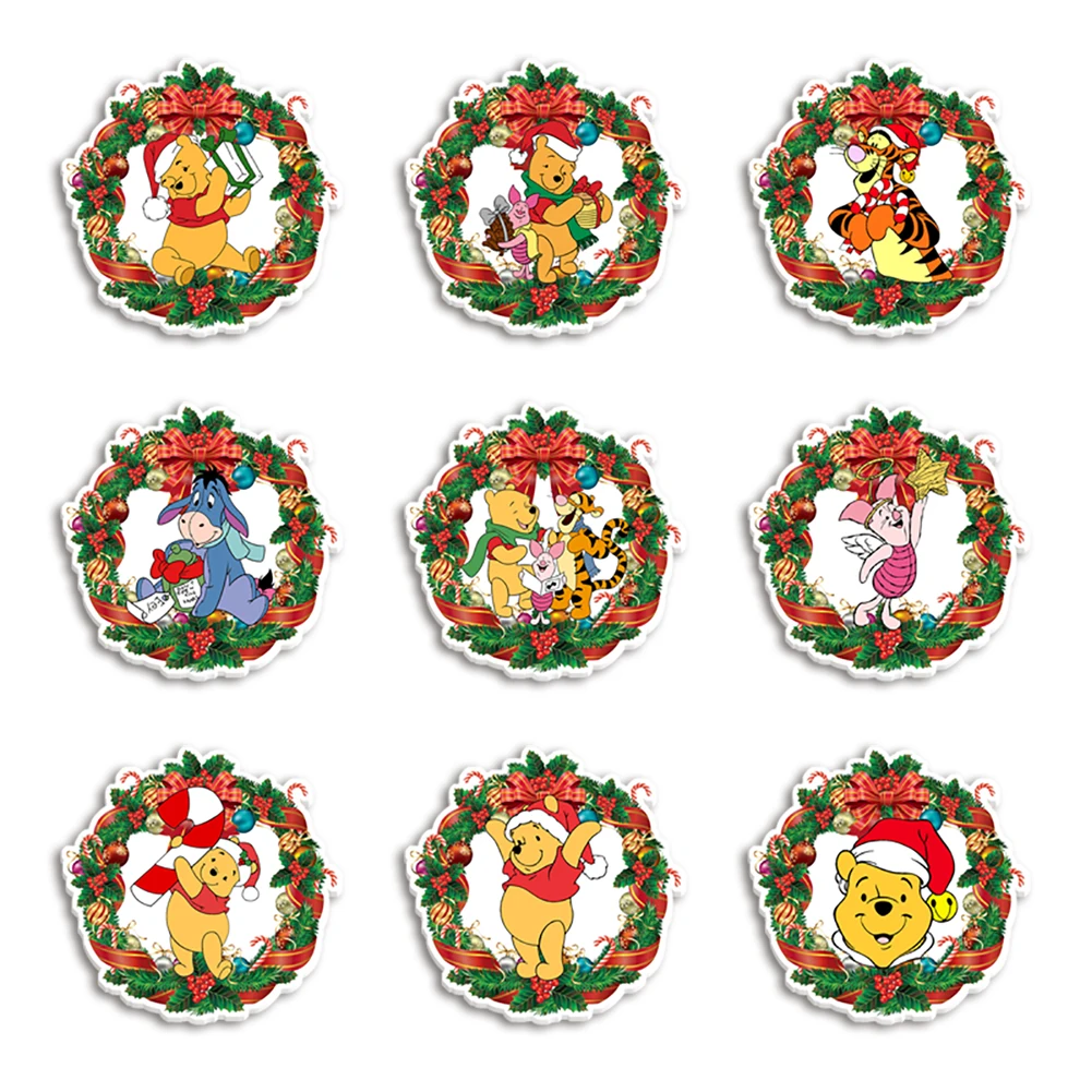 

10 Pcs/Lot Christmas Wreath Disney Winnie Charms Resin White Background Flatback For DIY Ornament Gift Supplies Handcraft