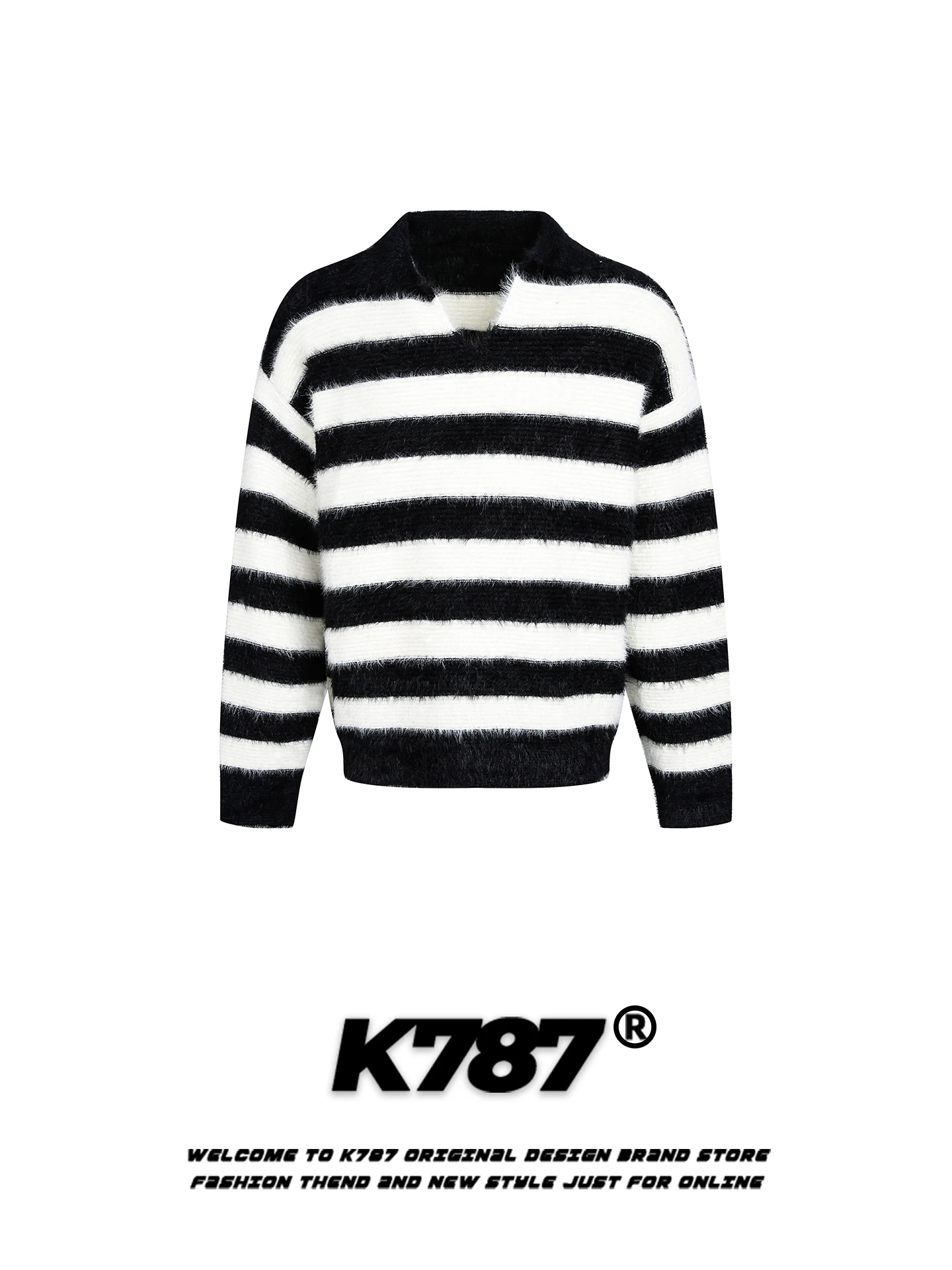 

Американский ретро-свитер в полоску с V-образным вырезом, женский, теплый, в стиле оверсайз, для пар, вязаный, свободного кроя, укороченный, размер L