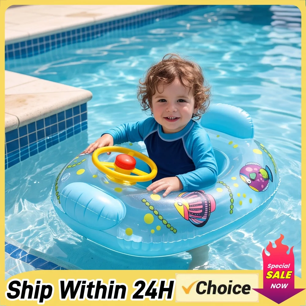 Car Shaped Swimming Ring with Steering Wheel Soft Inflatable Pool Seat Extended Airbag Accessories For Beach Pool Party
